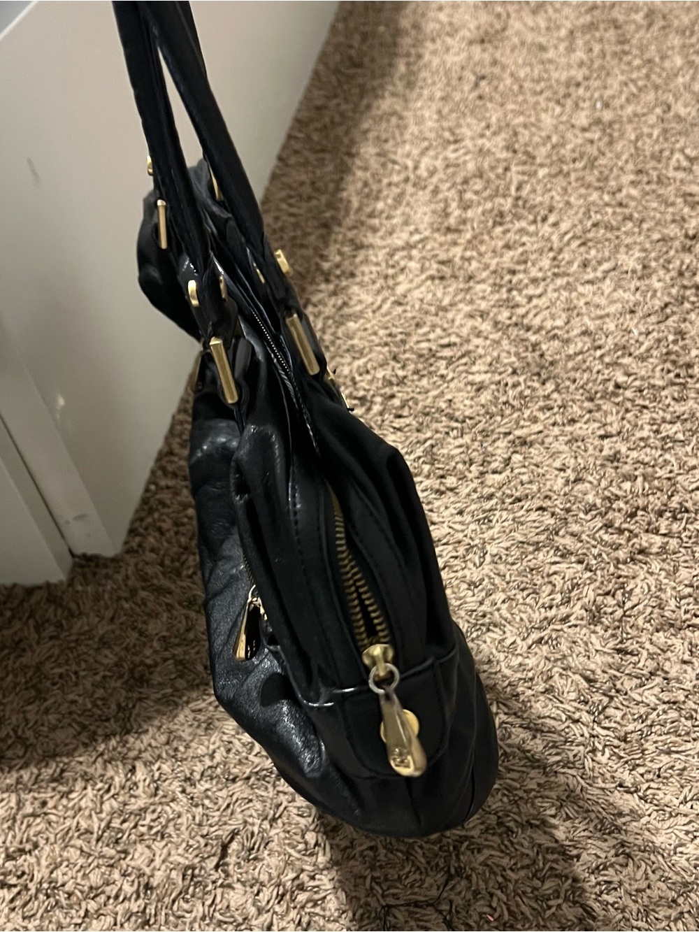 BCBGMaxAzria Black Shoulder Satchel with Gold Hardware - Picture 7 of 9